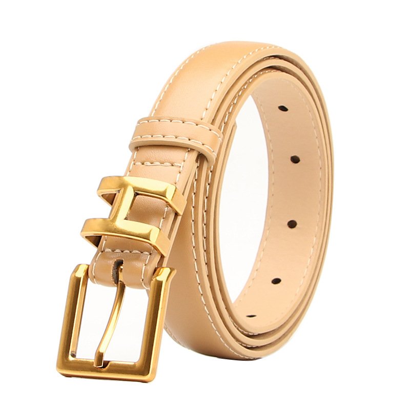 2024 New Alloy Golden Letter H Buckle Pu Leather Ladies Belt Fashion Simple Women's Jeans Waist Belt