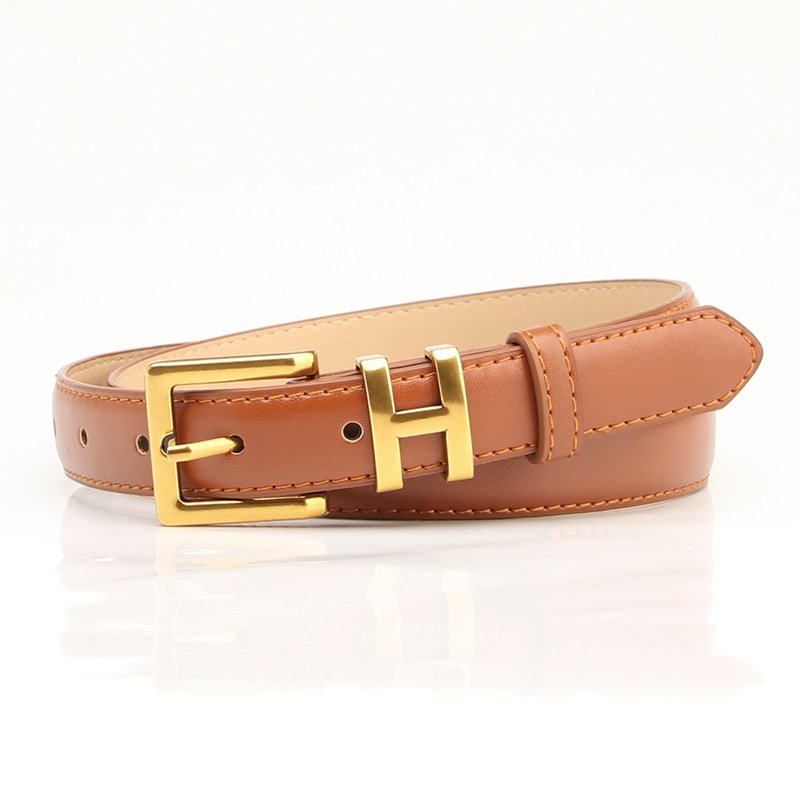 2024 New Alloy Golden Letter H Buckle Pu Leather Ladies Belt Fashion Simple Women's Jeans Waist Belt
