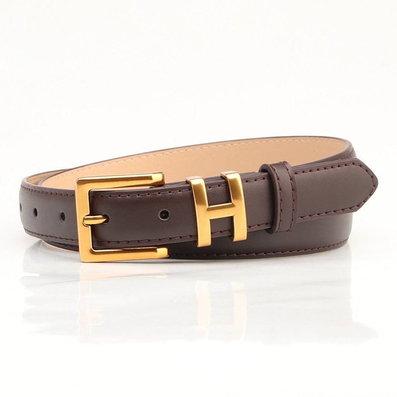 2024 New Alloy Golden Letter H Buckle Pu Leather Ladies Belt Fashion Simple Women's Jeans Waist Belt