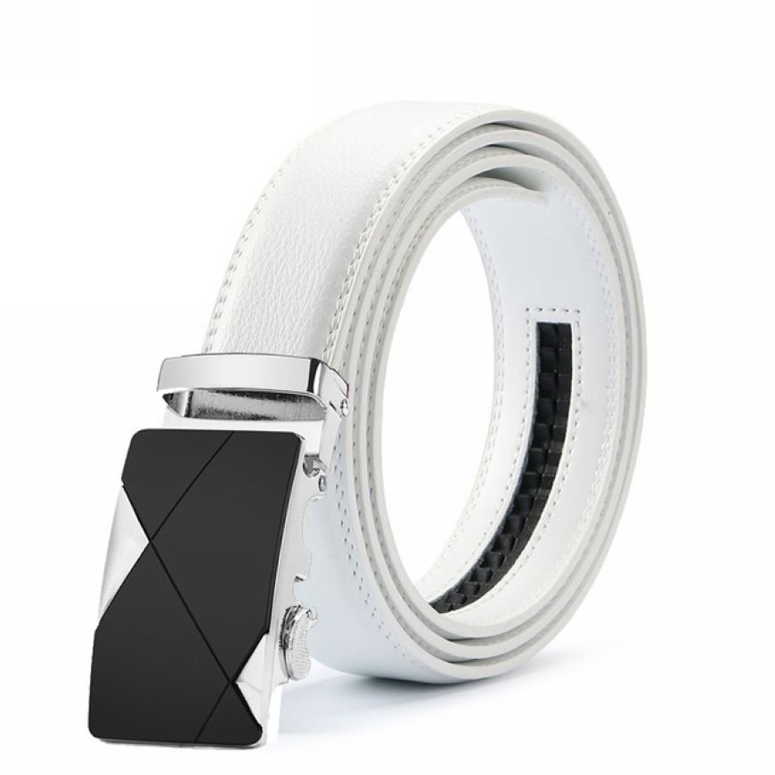 Business Style Leather Men Automatic Buckle Belt White Leather Belt