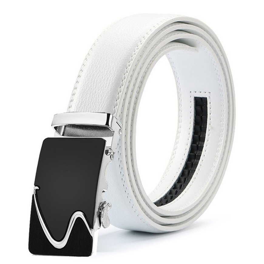 Business Style Leather Men Automatic Buckle Belt White Leather Belt