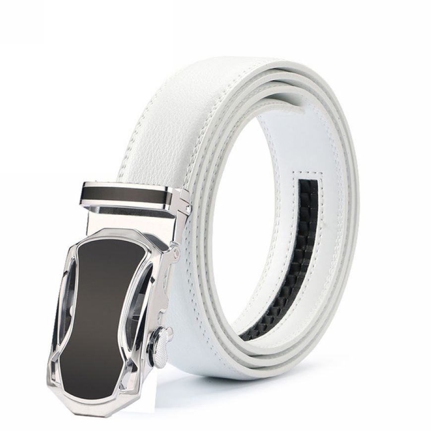 Business Style Leather Men Automatic Buckle Belt White Leather Belt