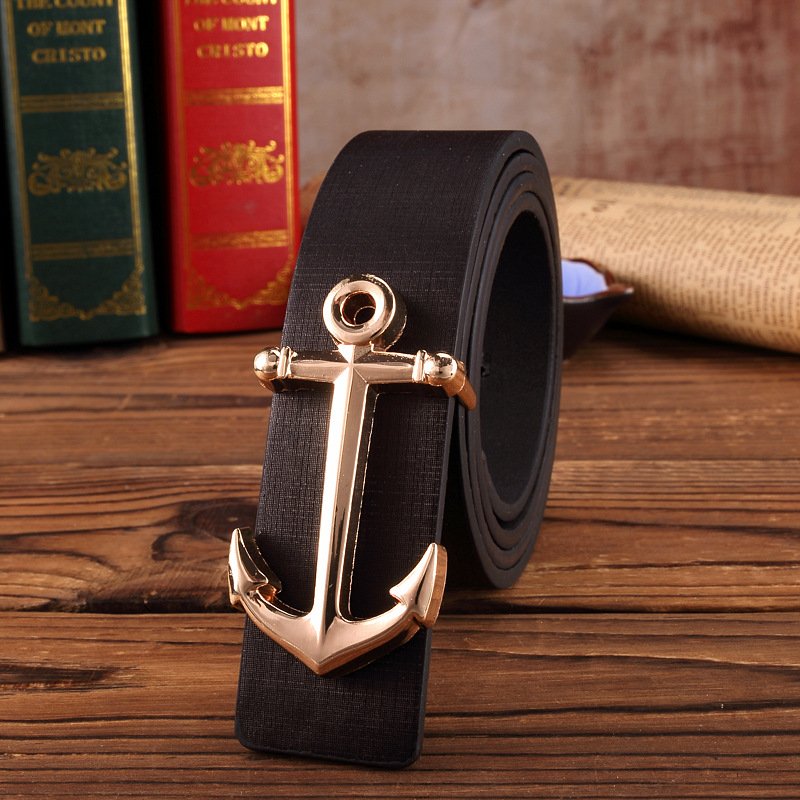 Q320 Fashion Designer Teenagers Artificial Leather Belt High Quality Waist Strap Casual Anchor Smooth Buckle Belt