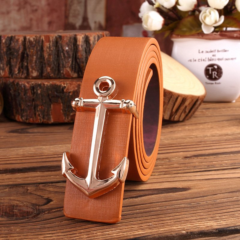 Q320 Fashion Designer Teenagers Artificial Leather Belt High Quality Waist Strap Casual Anchor Smooth Buckle Belt