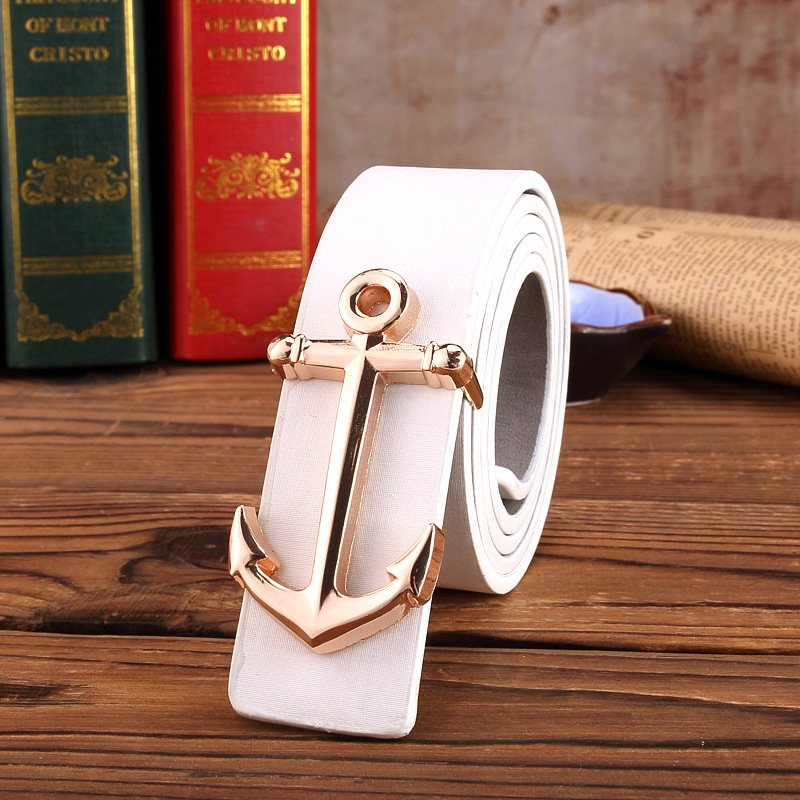 Q320 Fashion Designer Teenagers Artificial Leather Belt High Quality Waist Strap Casual Anchor Smooth Buckle Belt