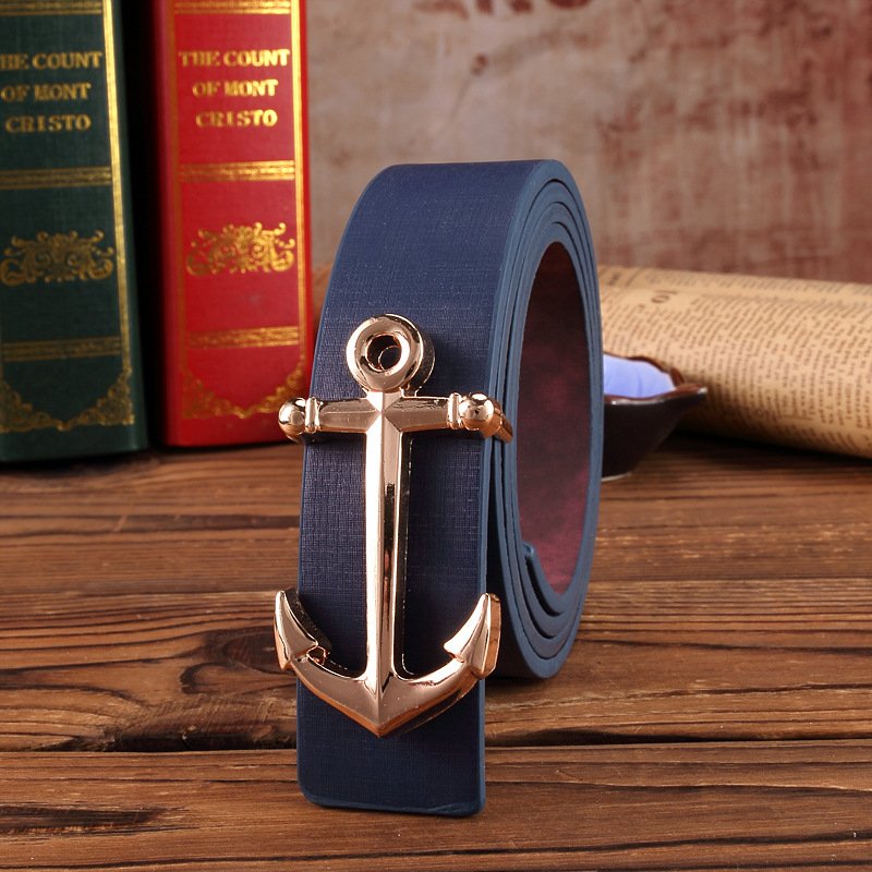 Q320 Fashion Designer Teenagers Artificial Leather Belt High Quality Waist Strap Casual Anchor Smooth Buckle Belt