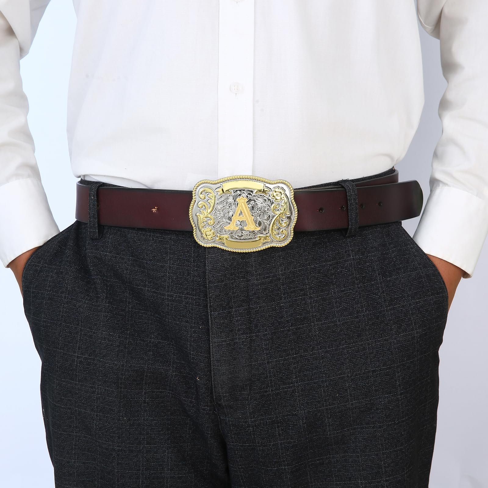 Wholesale Price Custom Golden Metal Men Belt Buckle Western Cowboy Rodeo Initial Letter Belt Buckle