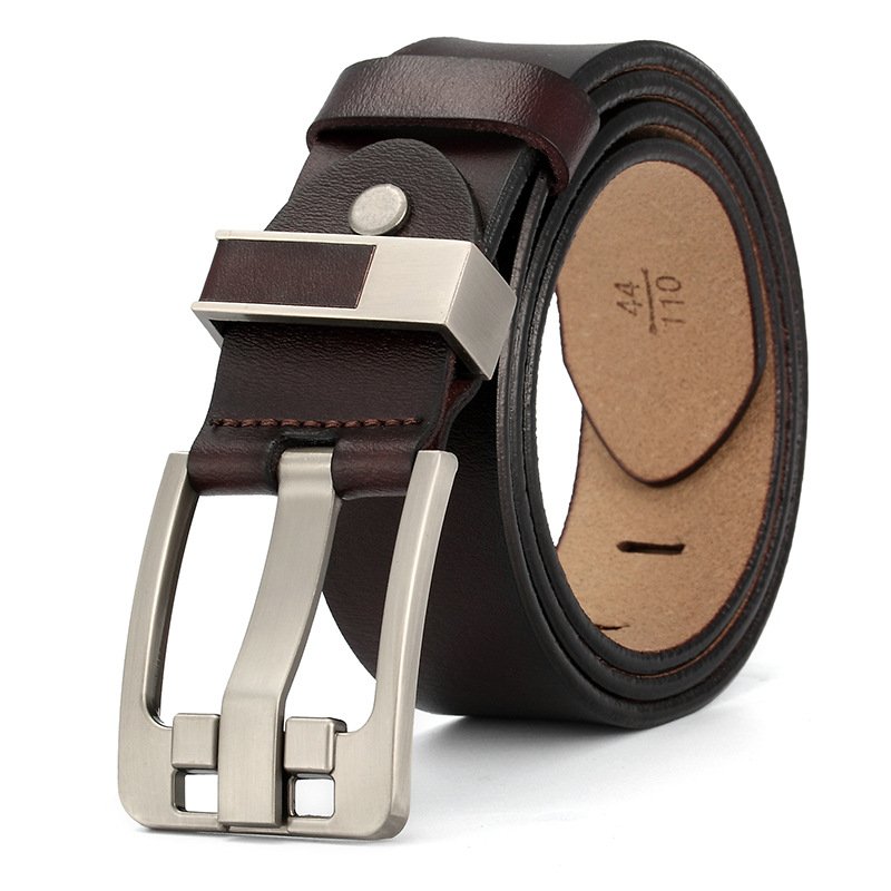 3.8CM Width Black and Brown Color Men's Slide Genuine Cow Leather Buckle Belt