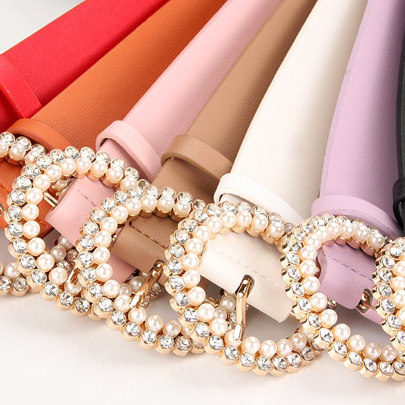 factory Ladies Belt Buckle Inlaid Rhinestone Fashion Sweet Pearl Belt the belt for women