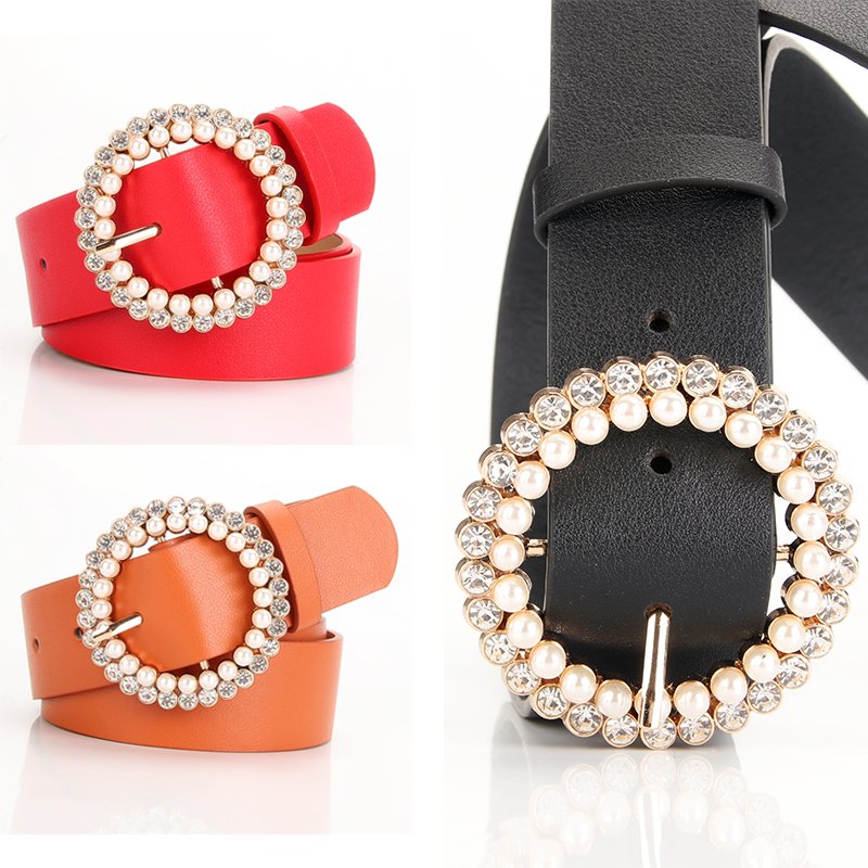 factory Ladies Belt Buckle Inlaid Rhinestone Fashion Sweet Pearl Belt the belt for women