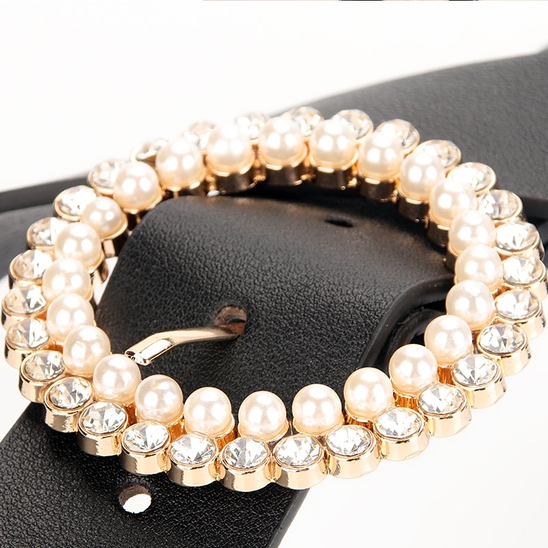 factory Ladies Belt Buckle Inlaid Rhinestone Fashion Sweet Pearl Belt the belt for women