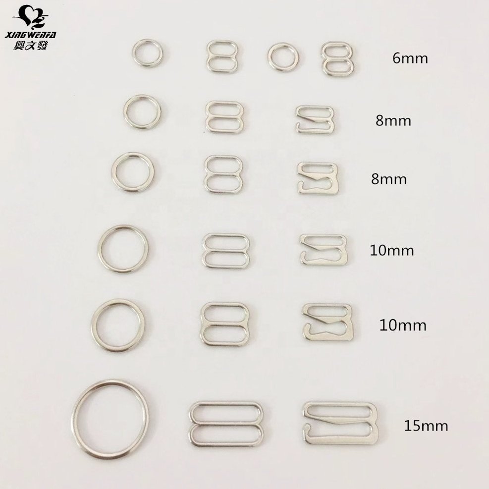 SGS good quality nickle free underwear accessories bra metal buckles silver zinc alloy bra strap rings sliders hooks adjusters
