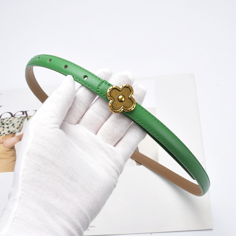 Factory Sales Thin Women Reversible Cowhide Belt With Pearl Buckle