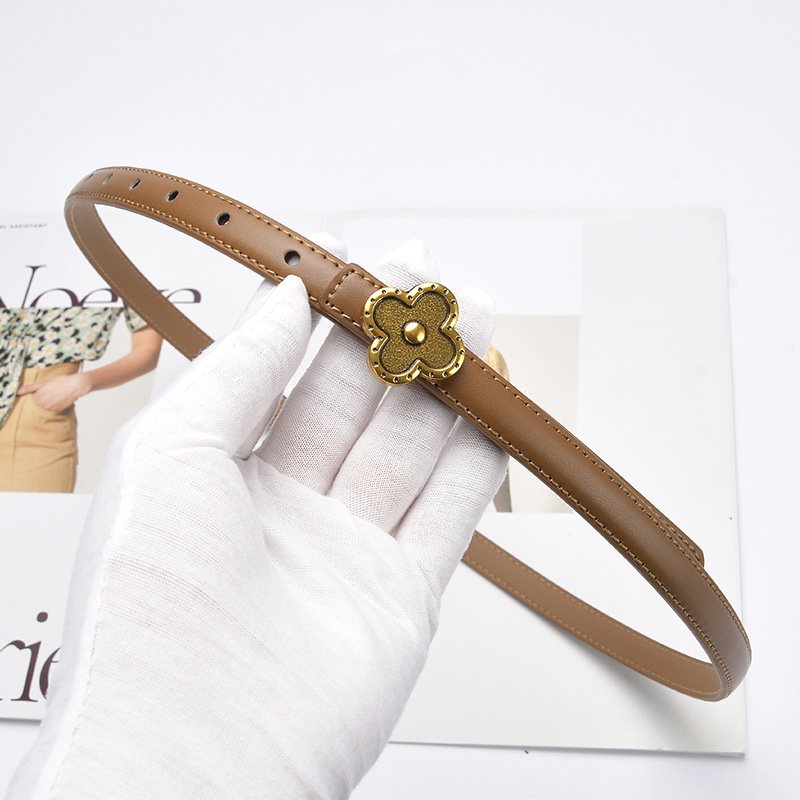 Factory Sales Thin Women Reversible Cowhide Belt With Pearl Buckle