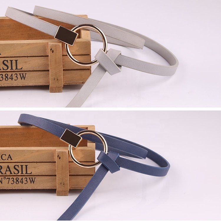 OEM customize wholesale multiple color metal buckle thin belts for dresses