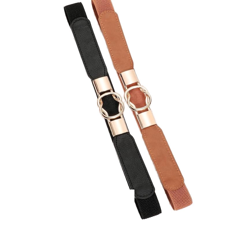 Women's Elastic thin waistband With Retro Metal Buckle PU Leather Belt Which Can Shape Charming Waistline for Women