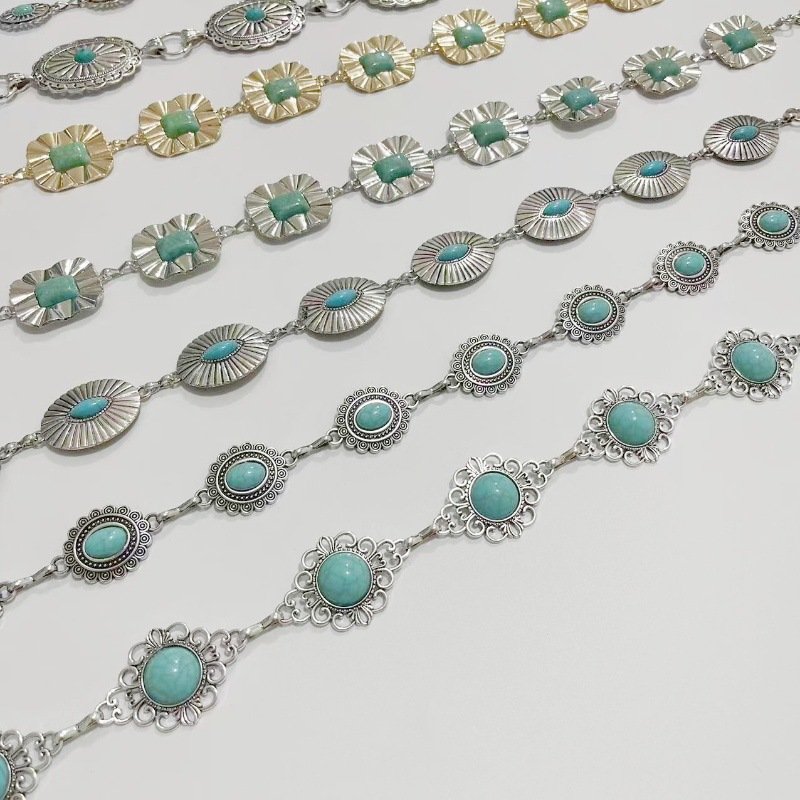 Western Concho Chain Belt for Women Silver Oval Chain Belt Adjustable Metal Belt with Buckle for Women Girls Dresses