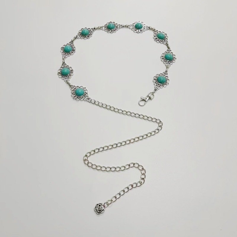 Western Concho Chain Belt for Women Silver Oval Chain Belt Adjustable Metal Belt with Buckle for Women Girls Dresses