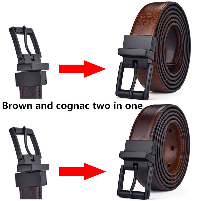 Female Dress Belt New Design 2.8CM Brown and Cognac Reversible Genuine Leather Belts for Women with Rotated Buckle