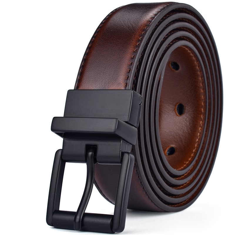 Female Dress Belt New Design 2.8CM Brown and Cognac Reversible Genuine Leather Belts for Women with Rotated Buckle
