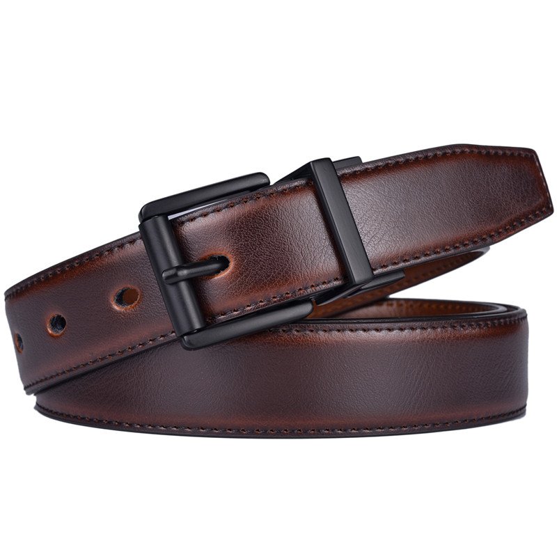 Female Dress Belt New Design 2.8CM Brown and Cognac Reversible Genuine Leather Belts for Women with Rotated Buckle