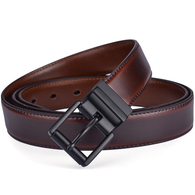 Female Dress Belt New Design 2.8CM Brown and Cognac Reversible Genuine Leather Belts for Women with Rotated Buckle
