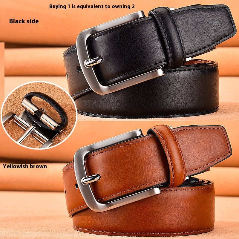 Men's Luxury Dress Belt Genuine Cow Hide Leather Reversible Steel Pin Buckle Custom Length Classy Gift Including Metal Buckle