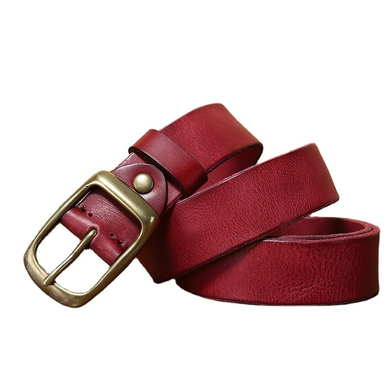 Factory men's leather belt simple fashionable retro full grain leather top layer pure cowhide copper buckle workwear jeans belt