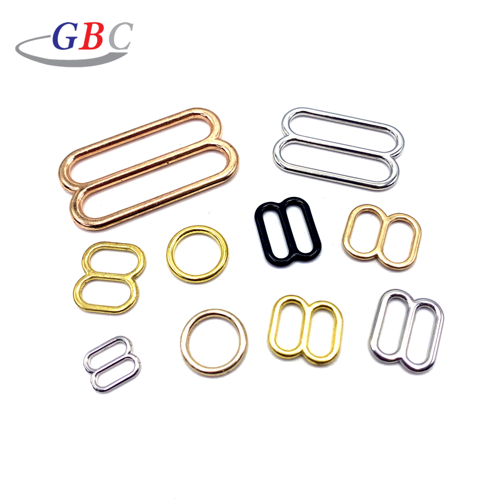 Adjustable metal bra rings and slider swimwear buckle