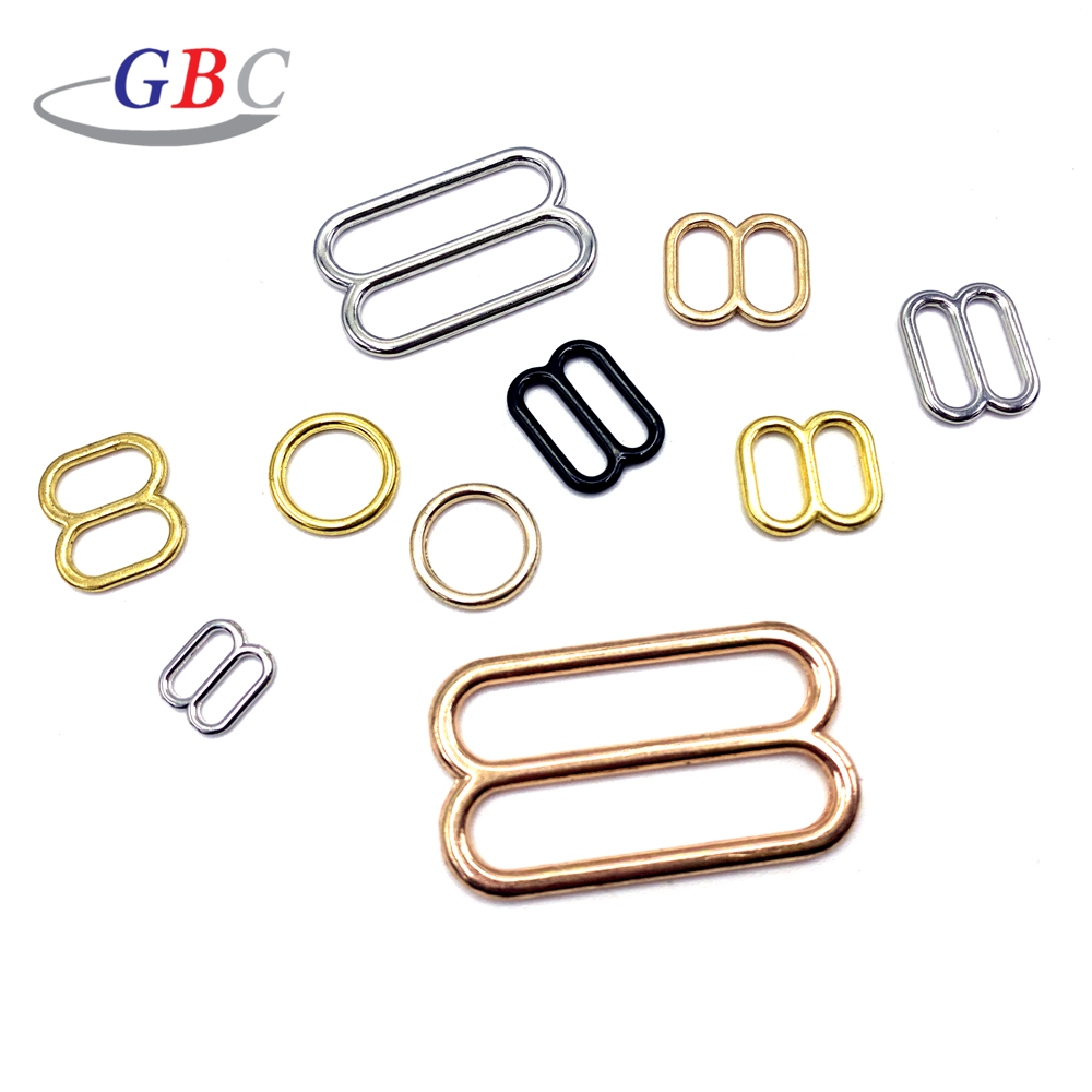 Adjustable metal bra rings and slider swimwear buckle