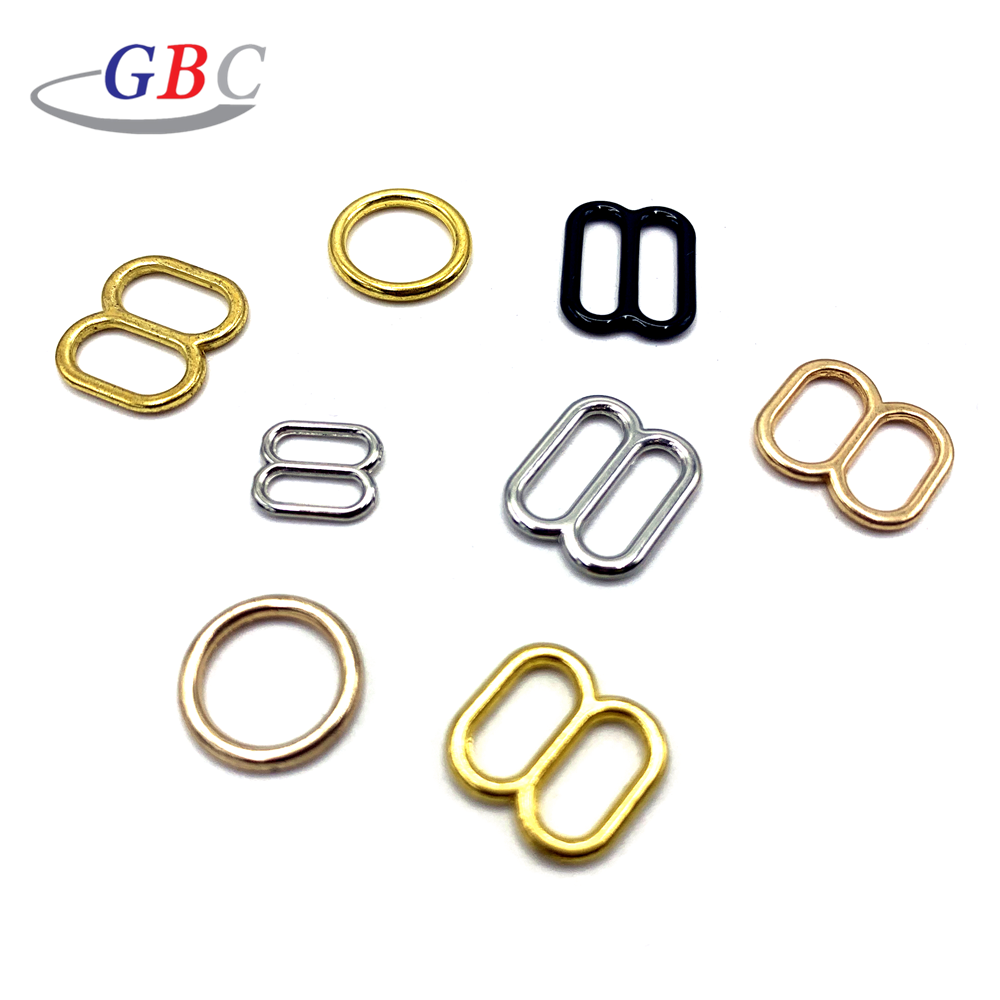 Adjustable metal bra rings and slider swimwear buckle