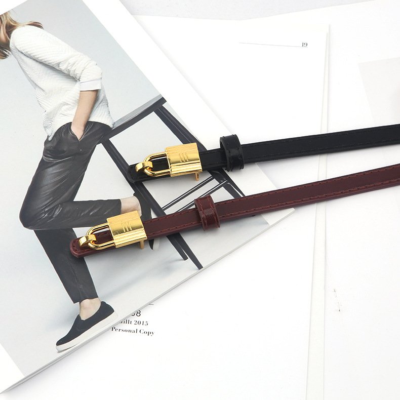 Gold Vintage Geometric Metal Buckle Female Pants Trouser Waistband Lady Cowhide