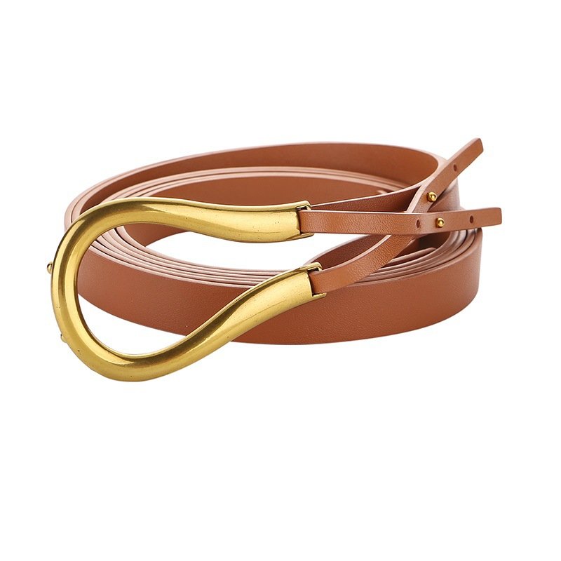 Design Horse Hoof Shaped Metal Buckle Long genuine pu Leather Women Belt for Coat Dress Fashion Dress All Match Belts U Buckle