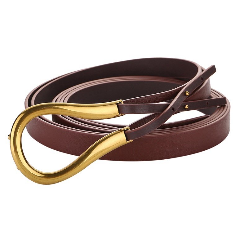 Design Horse Hoof Shaped Metal Buckle Long genuine pu Leather Women Belt for Coat Dress Fashion Dress All Match Belts U Buckle