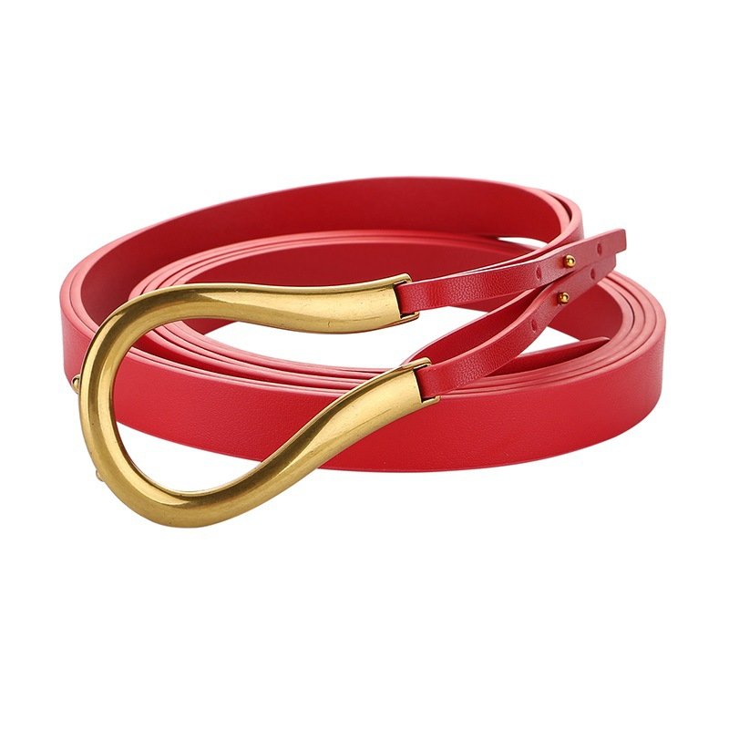 Design Horse Hoof Shaped Metal Buckle Long genuine pu Leather Women Belt for Coat Dress Fashion Dress All Match Belts U Buckle