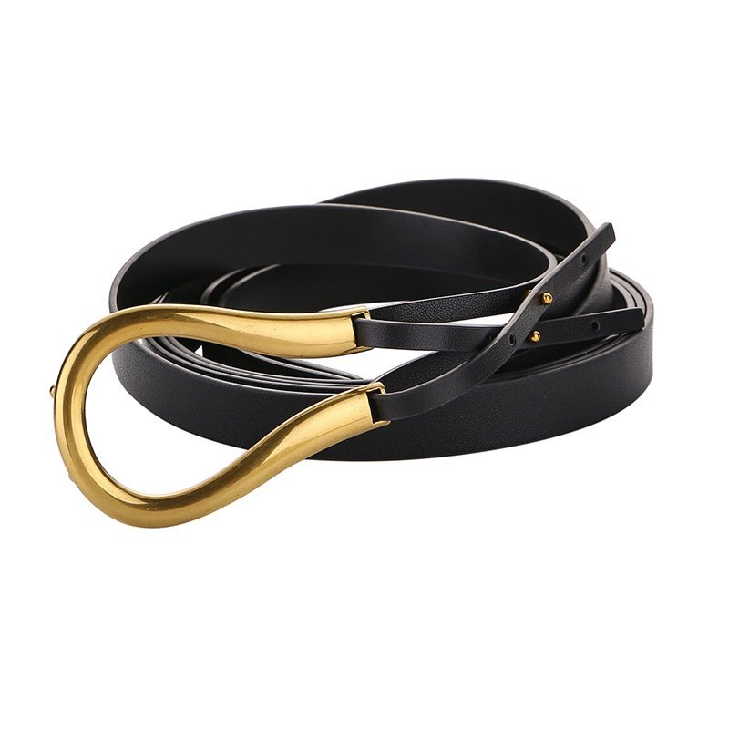 Design Horse Hoof Shaped Metal Buckle Long genuine pu Leather Women Belt for Coat Dress Fashion Dress All Match Belts U Buckle