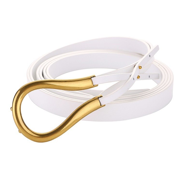 Design Horse Hoof Shaped Metal Buckle Long genuine pu Leather Women Belt for Coat Dress Fashion Dress All Match Belts U Buckle
