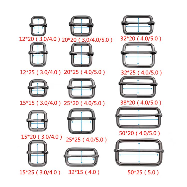 Factory Wholesale 38mm Iron Wire Square Circles Metal Bag Adjuster Luggage Strap Leather Pin Roller Buckles