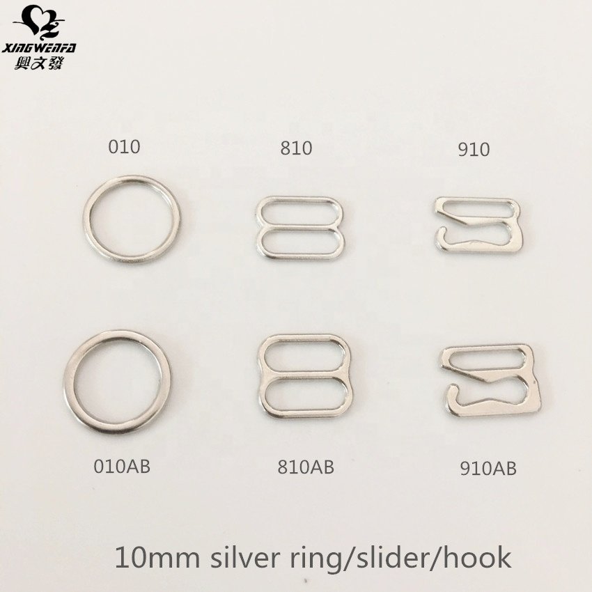 SGS good quality 10MM Bra buckle silver zinc alloy bra strap ring slider hook