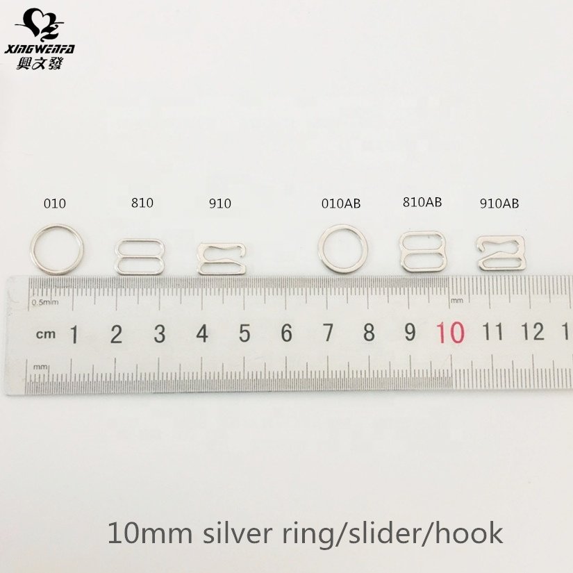 SGS good quality 10MM Bra buckle silver zinc alloy bra strap ring slider hook