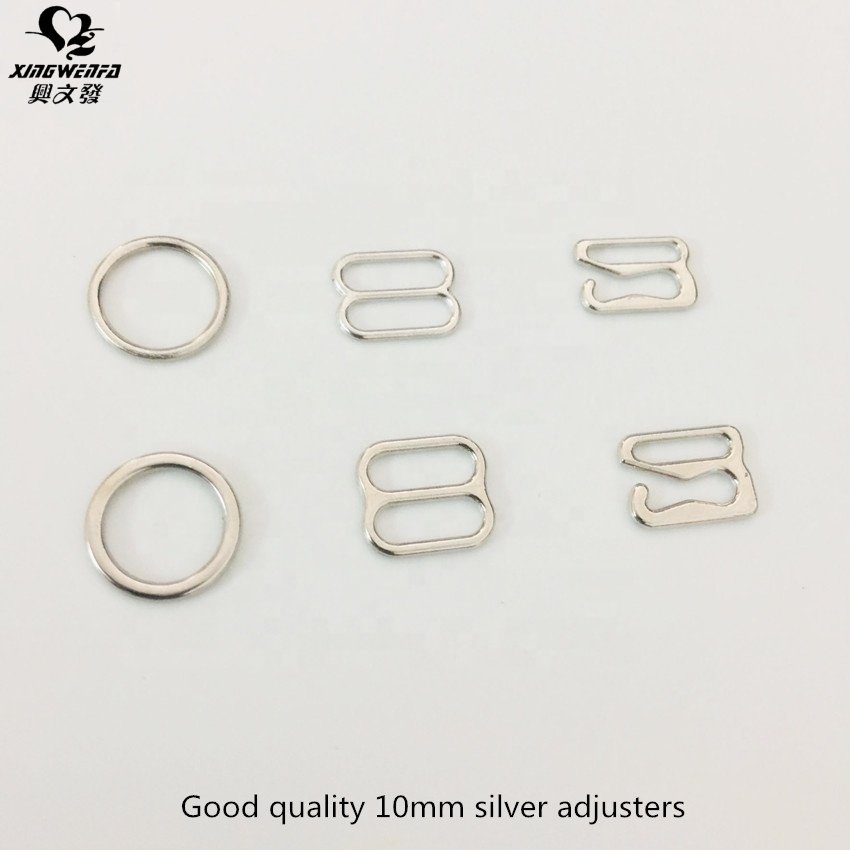 SGS good quality 10MM Bra buckle silver zinc alloy bra strap ring slider hook
