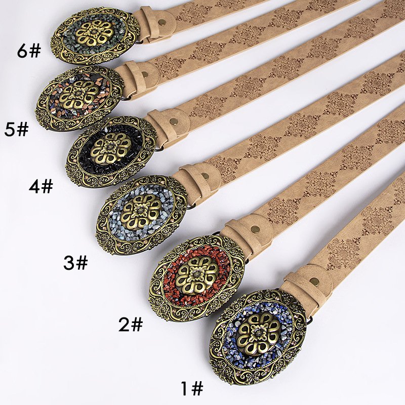 Vintage Western Cowboy Style Alloy Buckle Belts Bohemian Ethnic Printed Belt Beach Vacation Dress Decorations Waist Belt
