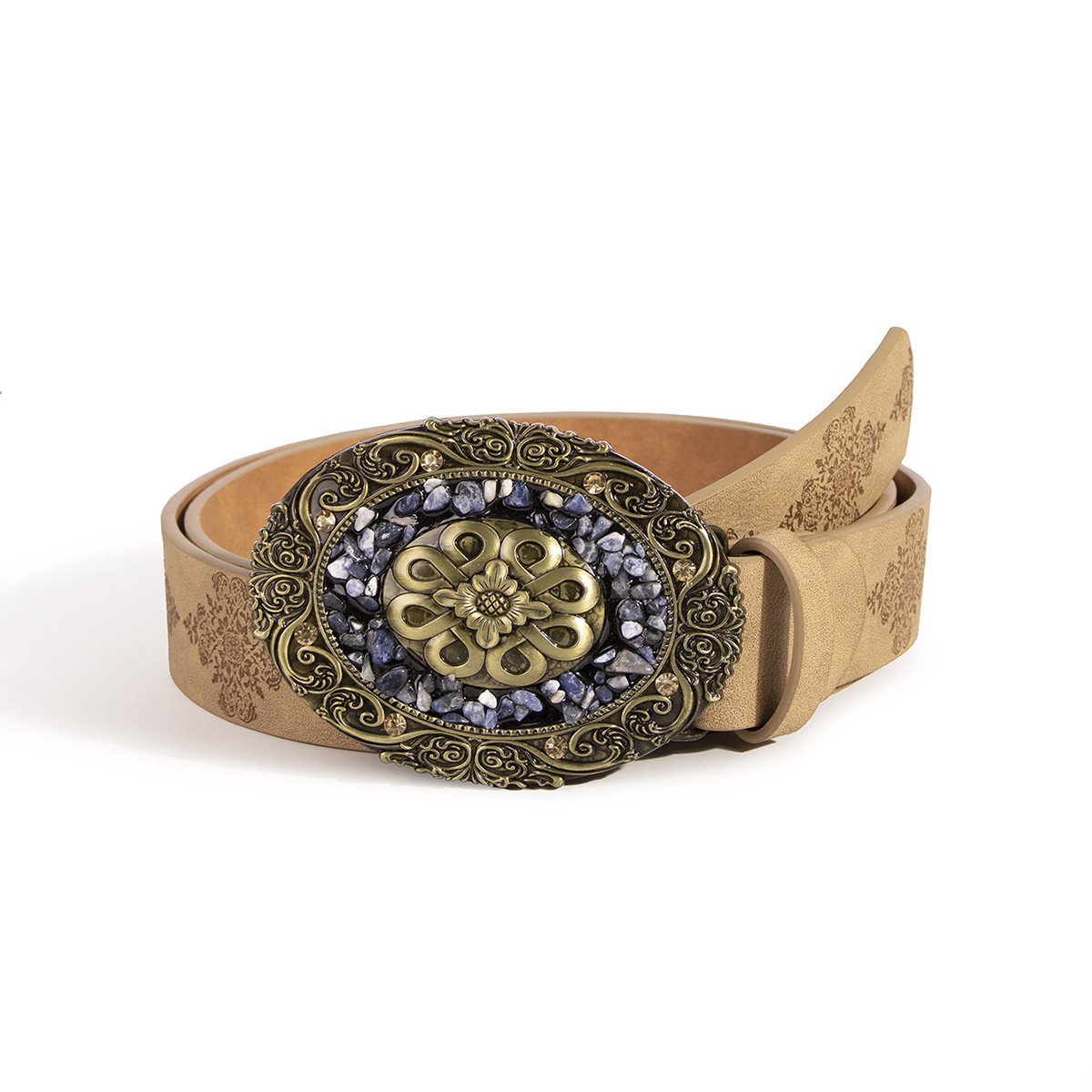 Vintage Western Cowboy Style Alloy Buckle Belts Bohemian Ethnic Printed Belt Beach Vacation Dress Decorations Waist Belt