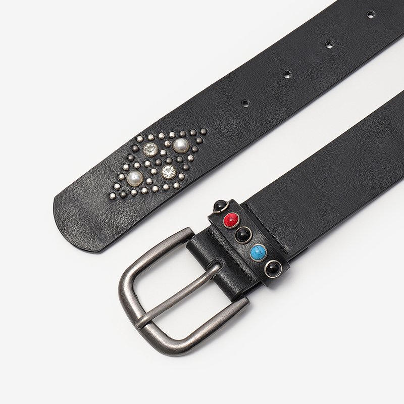 Women's PU leather Wide Jeans Belt stone Studded Design Belt with Cool Alloy Buckle Hot Selling for Women
