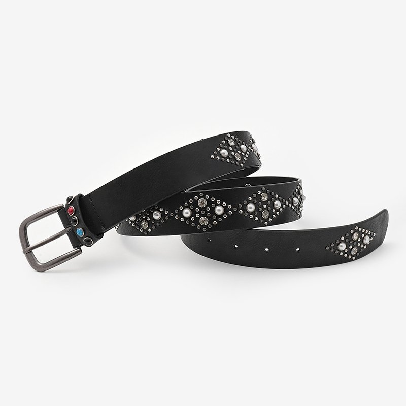 Women's PU leather Wide Jeans Belt stone Studded Design Belt with Cool Alloy Buckle Hot Selling for Women
