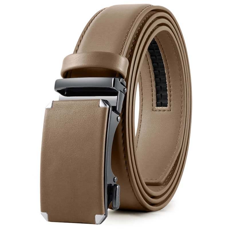 Trendy and Minimalist Mens Belt Fashion Fit Leather Automatic Alloy Buckle Cowhide Belt Business Belt