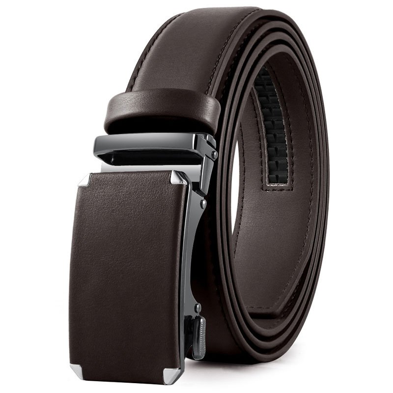 Trendy and Minimalist Mens Belt Fashion Fit Leather Automatic Alloy Buckle Cowhide Belt Business Belt