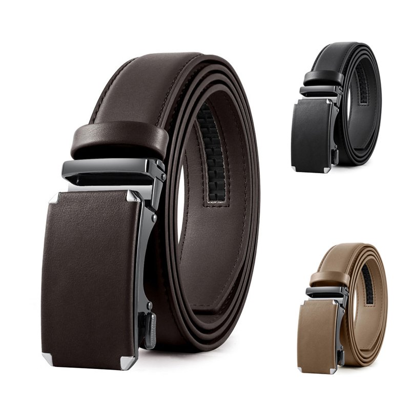 Trendy and Minimalist Mens Belt Fashion Fit Leather Automatic Alloy Buckle Cowhide Belt Business Belt