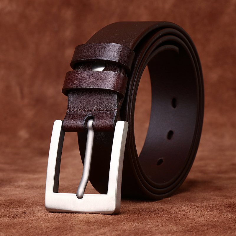 High-end light luxury simple business allergy belt men's leather pure titanium buckle head layer cowhide formal west belt