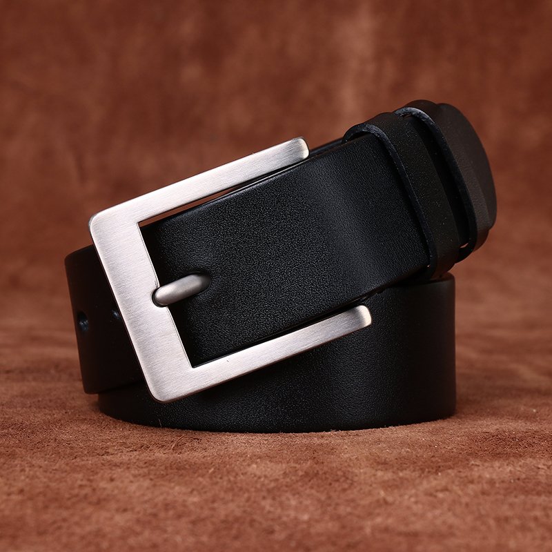 High-end light luxury simple business allergy belt men's leather pure titanium buckle head layer cowhide formal west belt